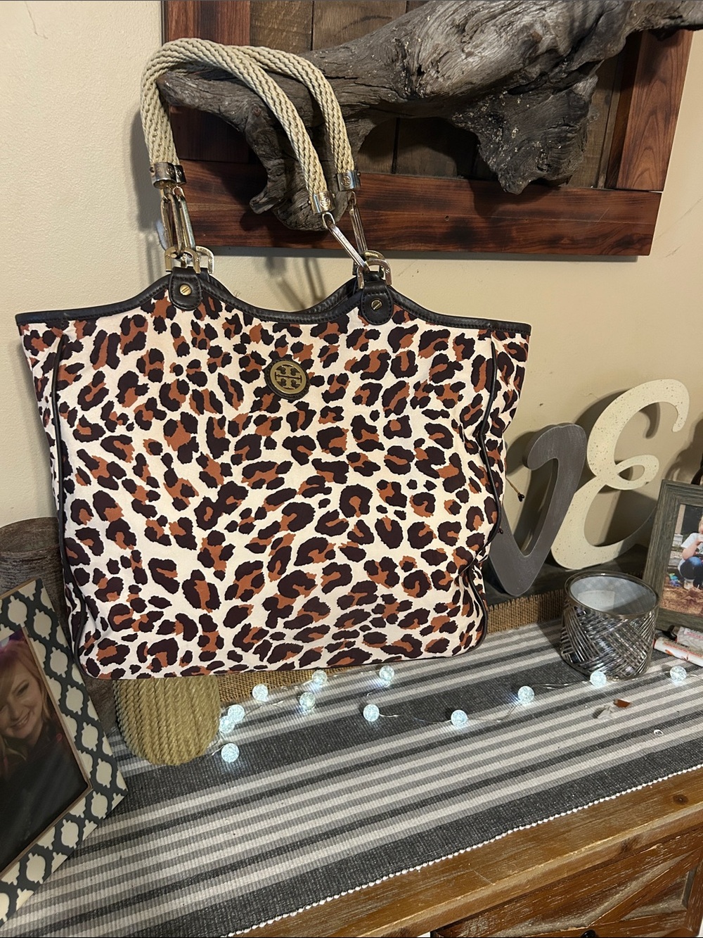 Tory Burch Leopard-Print Nylon Tote in Brown and Black